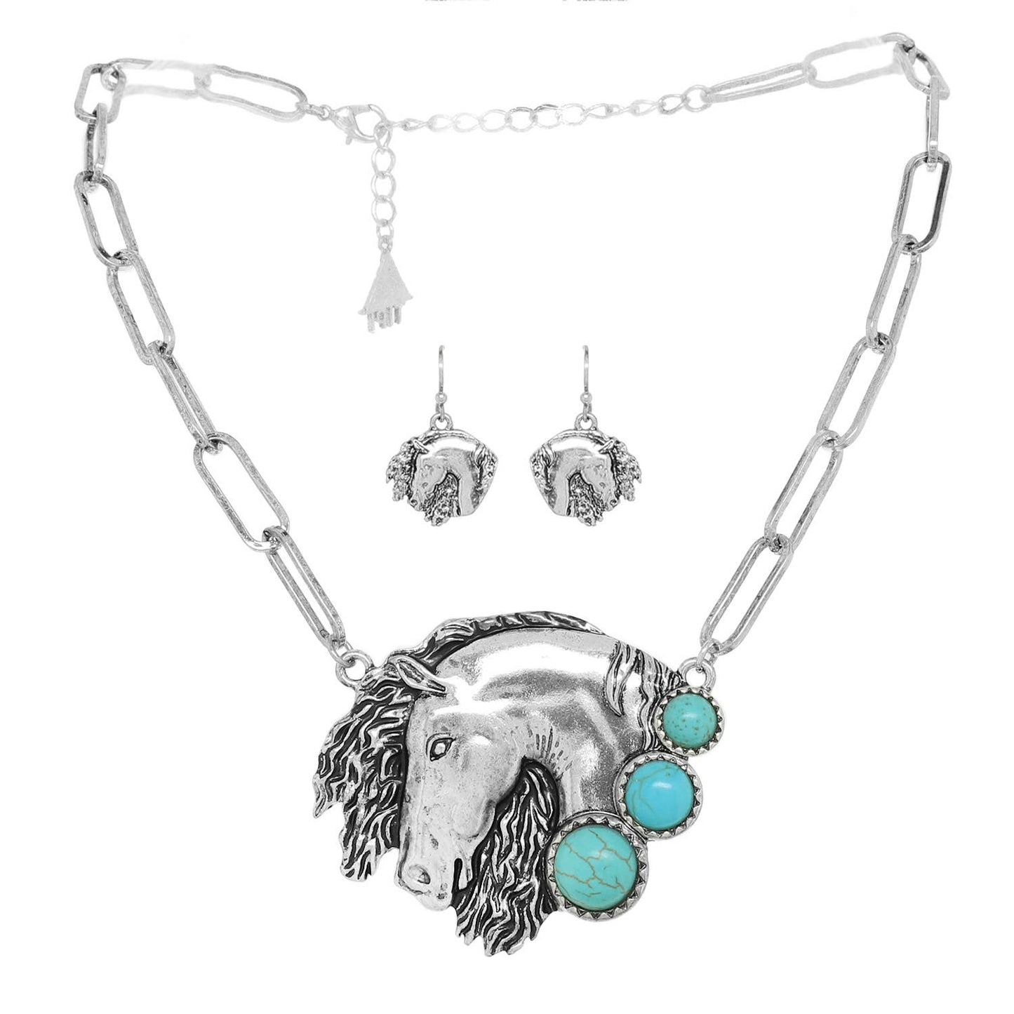 Sophia collection Western Horse Head Pendant Chain Necklace Set
