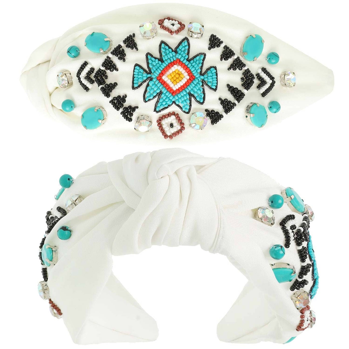 Western Aztec Design Top Knotted Beaded Headband