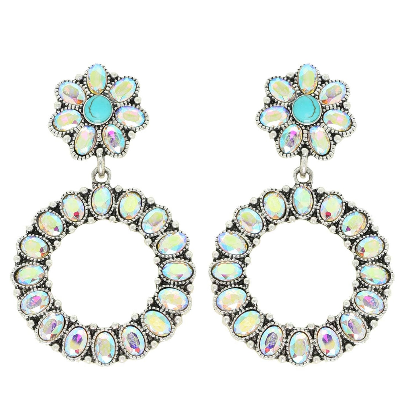 Sophia Collection Western Open Circle Turquoise Gemstone Earrings