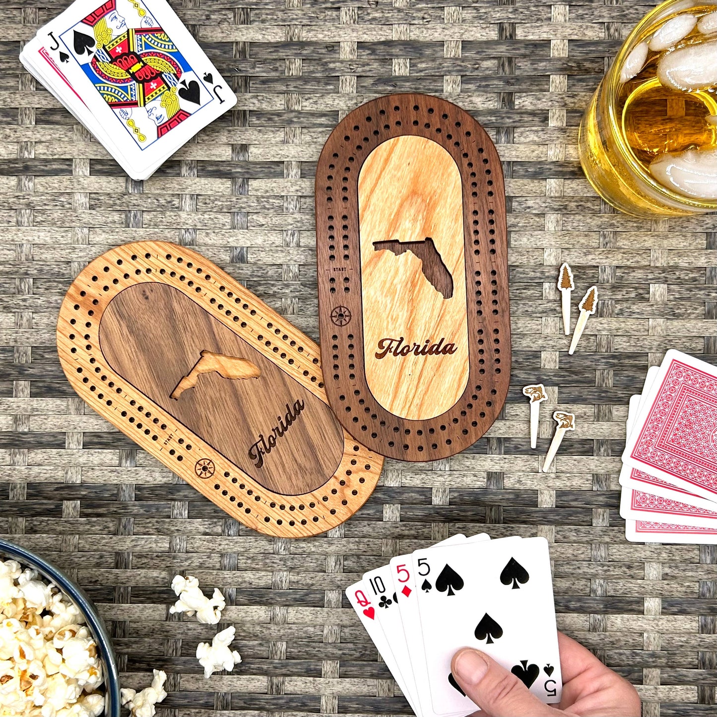 US States Mini Travel Cribbage Board Set with Custom Pegs