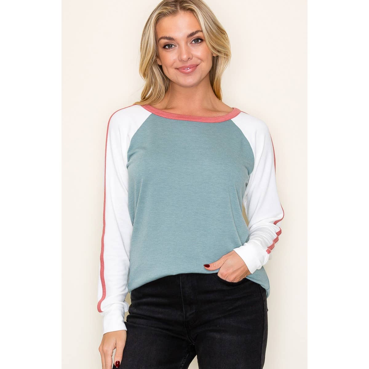 STACCATO ROUND NECK COLOR BLOCKED TOP
