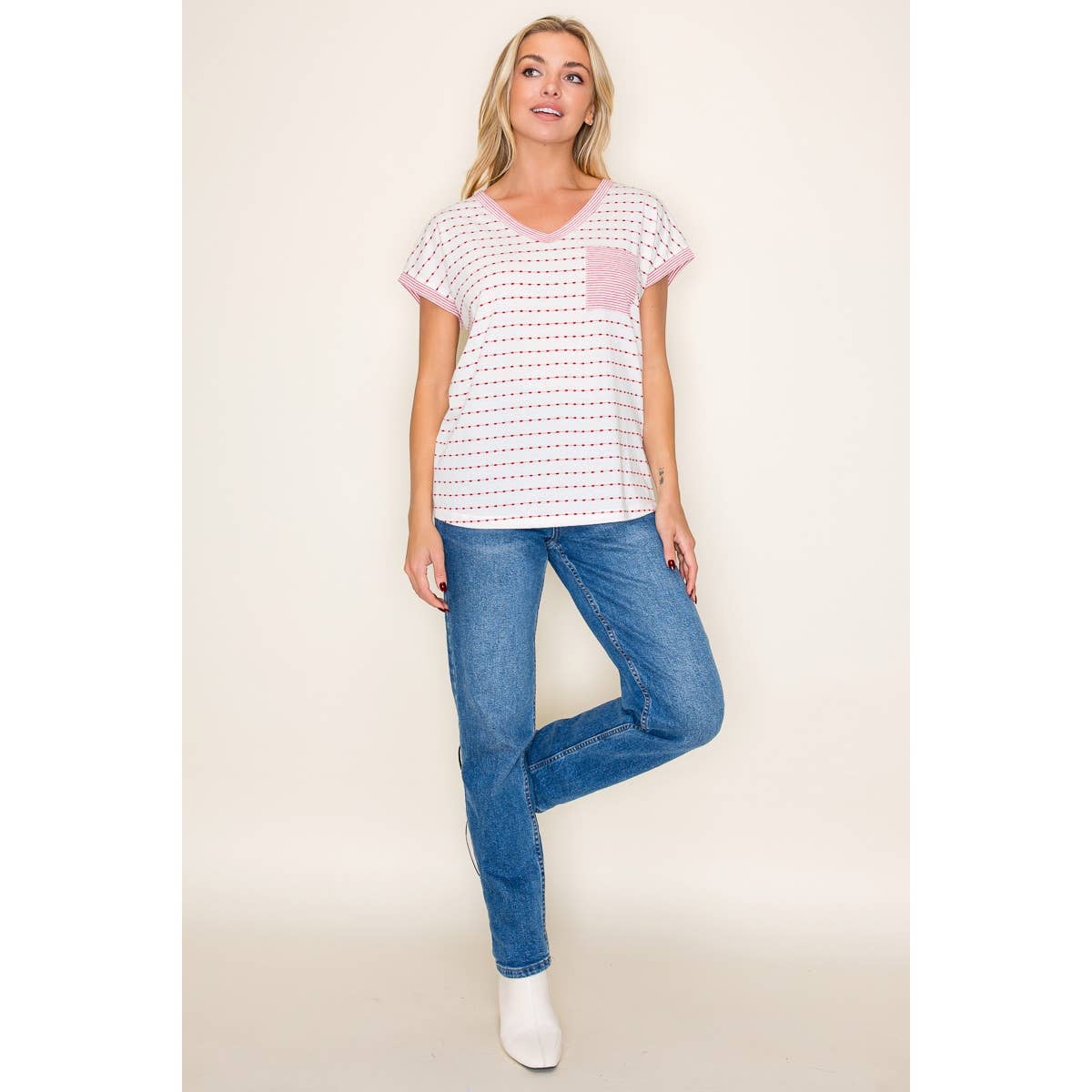 Staccato V NECK DOTTED STRIPED TOP