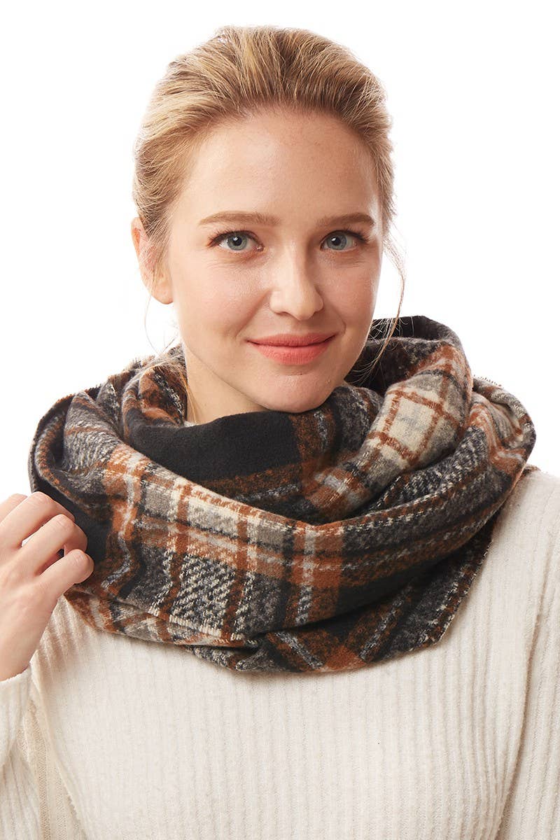 Women's Winter Plaid Patterned Infinity Scarf
