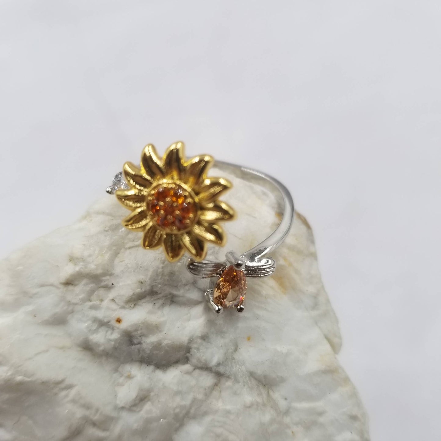 Crystal Sunflower Anxiety Rings - Adjustable fidget spinner