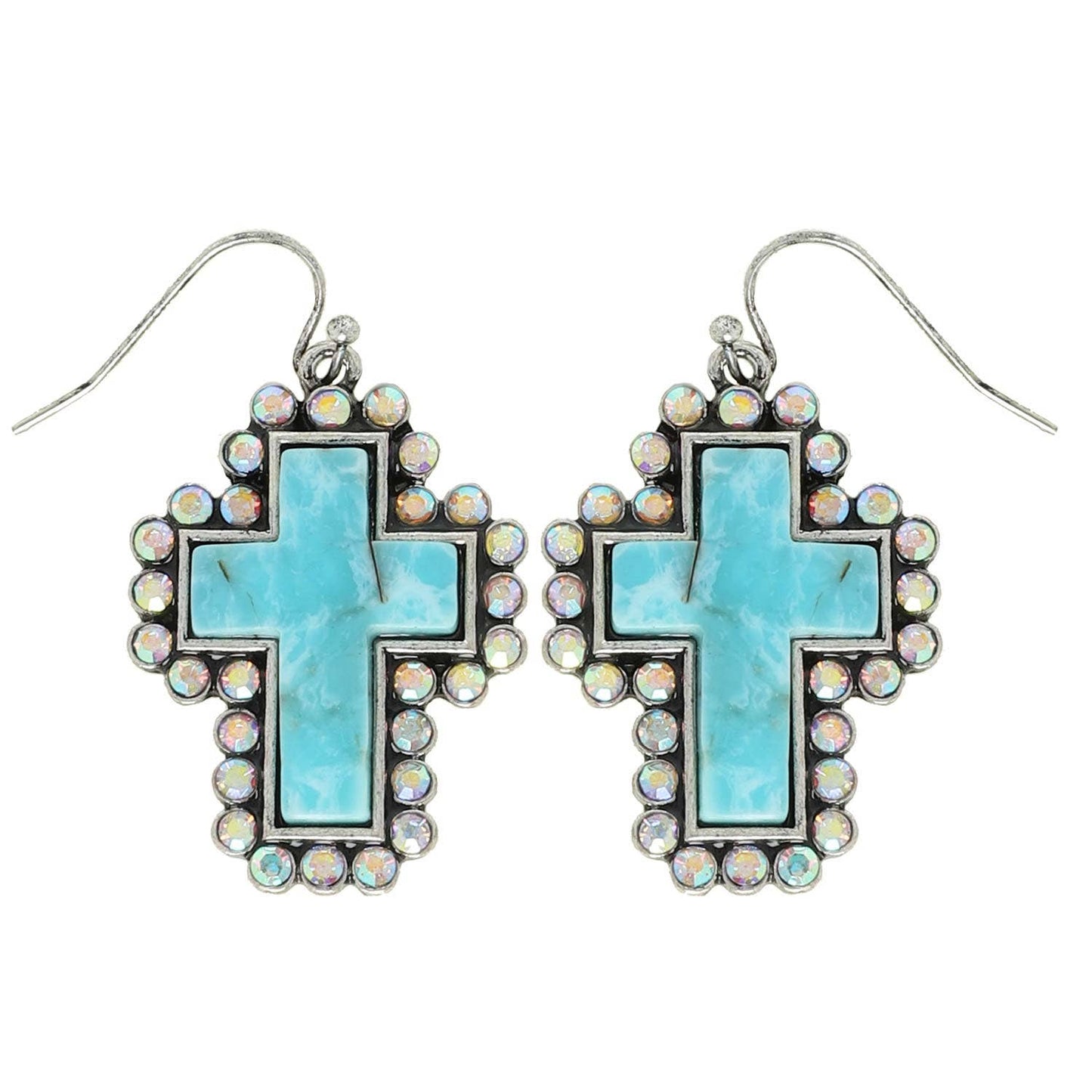 Western Rhinestone Turquoise Cross Earrings