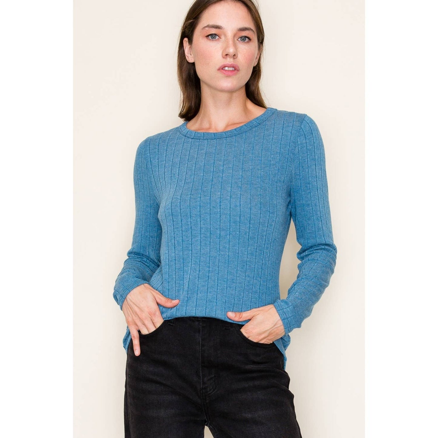 STACCATO Crew Neck Long Sleeve Wide Ribbed Basic Top