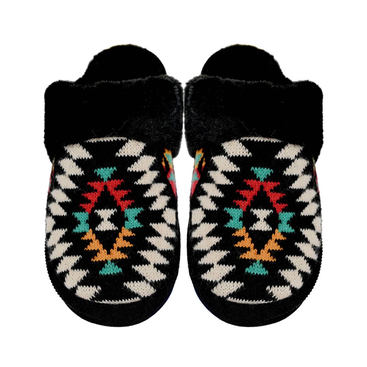 Aztec Patterned Faux Fur C.C Slippers SPE3001