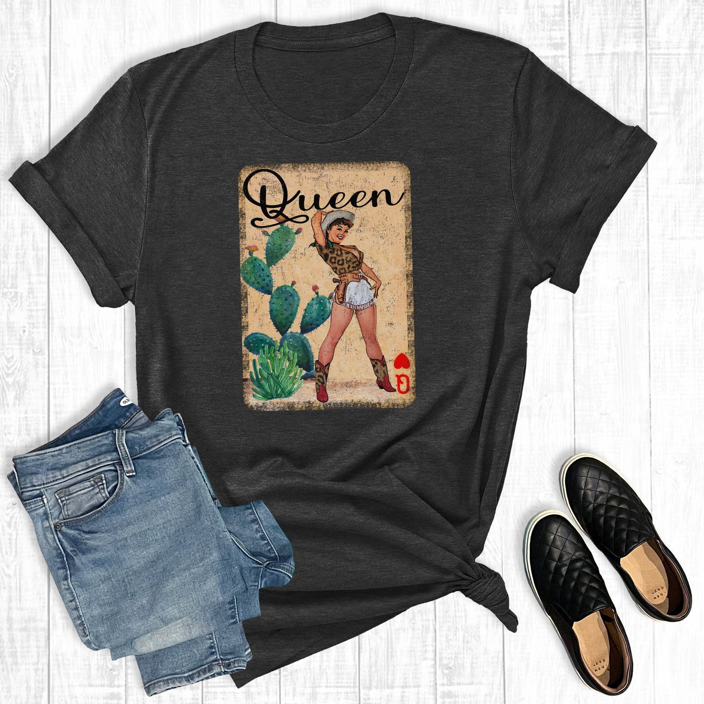 Western Cowgirl Queen Of Hearts Graphic Tee