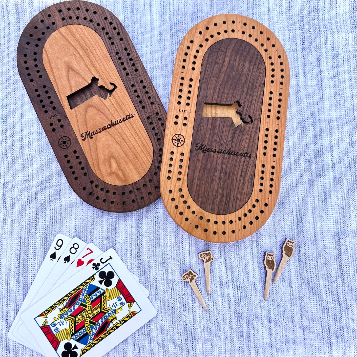 US States Mini Travel Cribbage Board Set with Custom Pegs