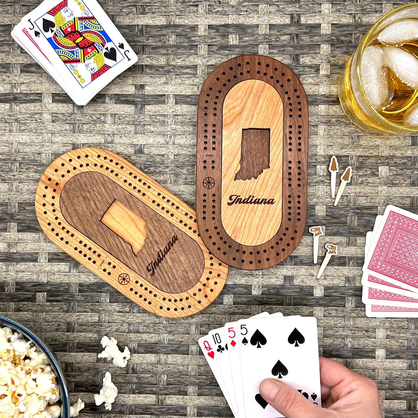 US States Mini Travel Cribbage Board Set with Custom Pegs