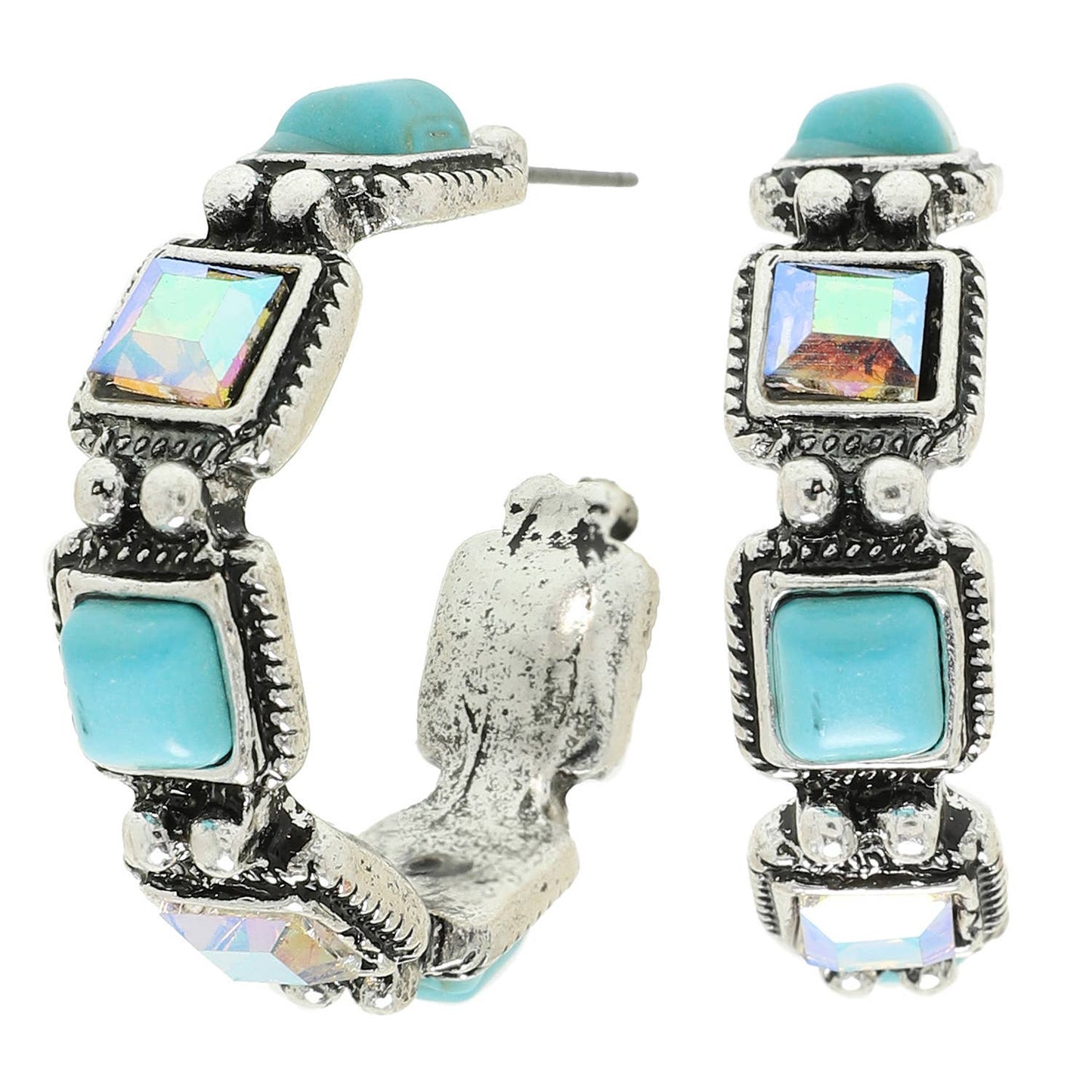 Sophia Collection Western Crystal Turquoise Hoop Earrings
