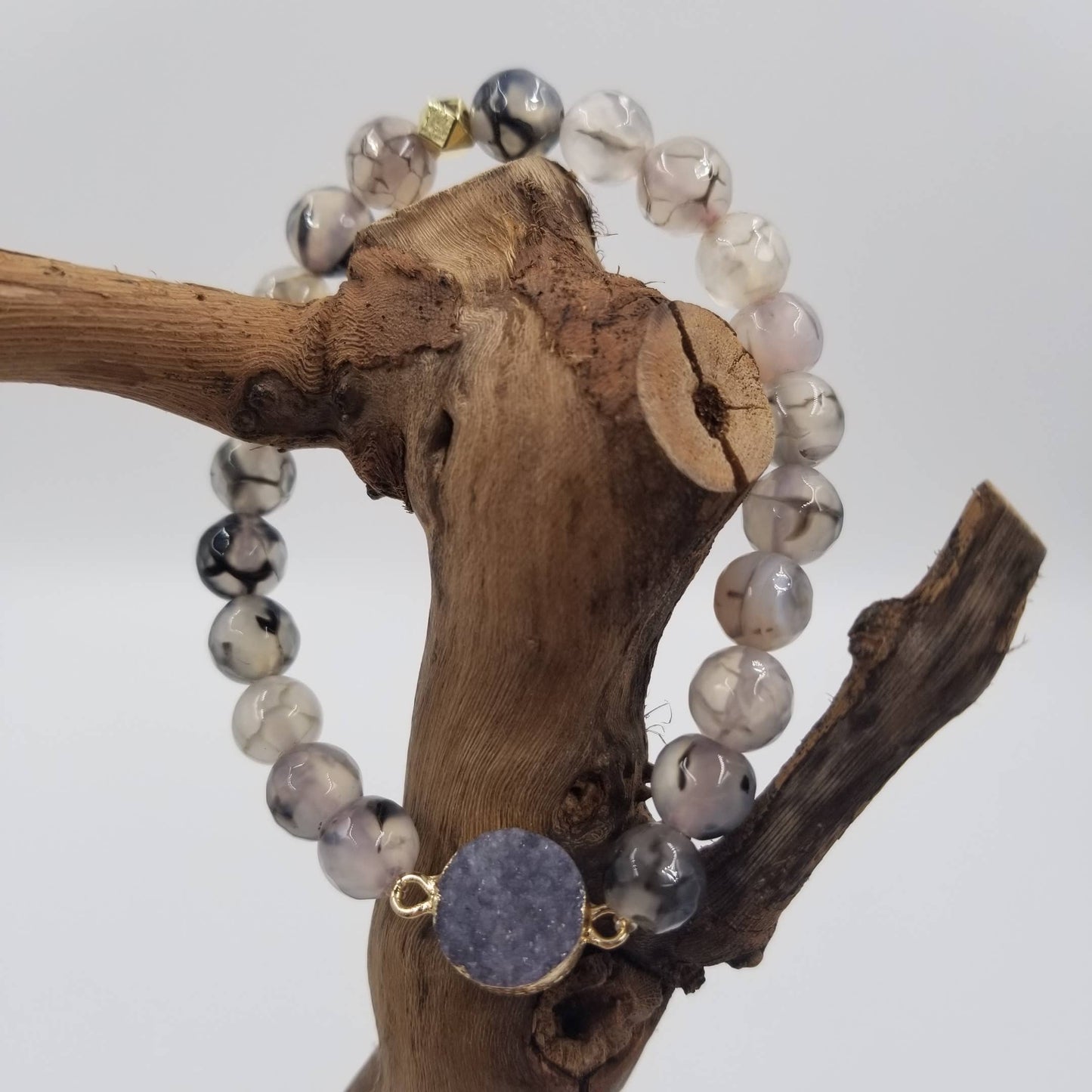 Prehnite Crystal Point Beaded Gemstone Bracelet