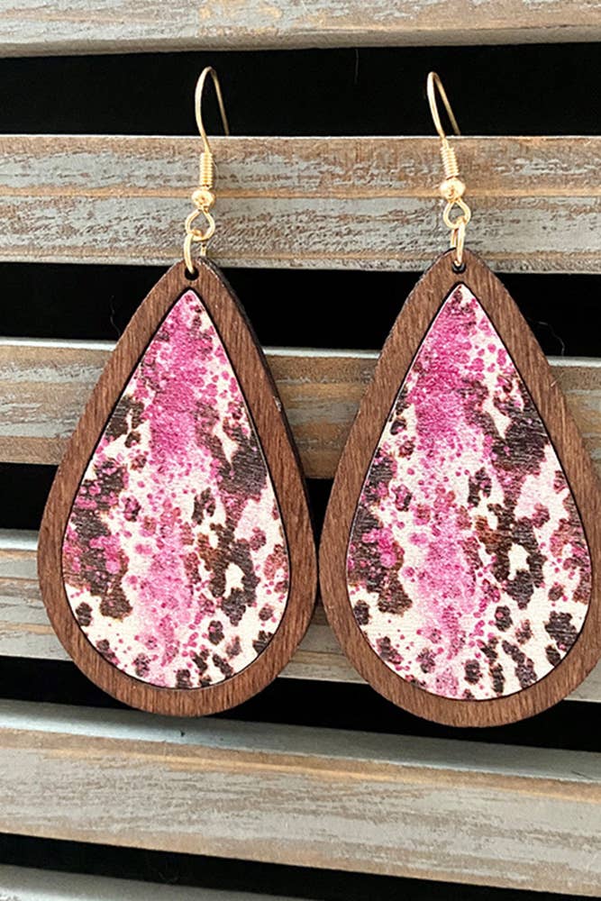 Western Style Aztec Cactus Bulls Wood Earrings
