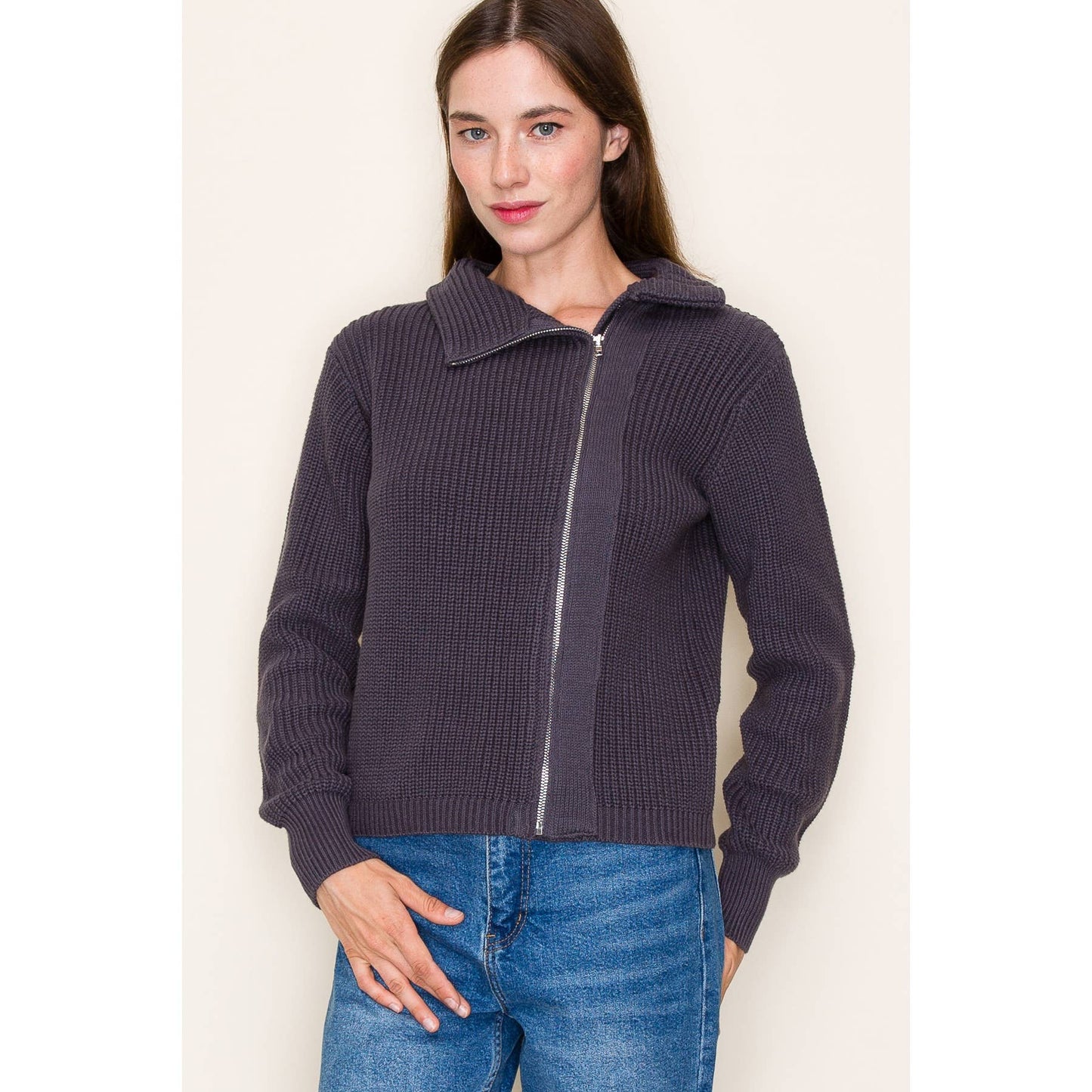 STACCATO Mock Neck Asymmetrical Collar Cardigan Jacket