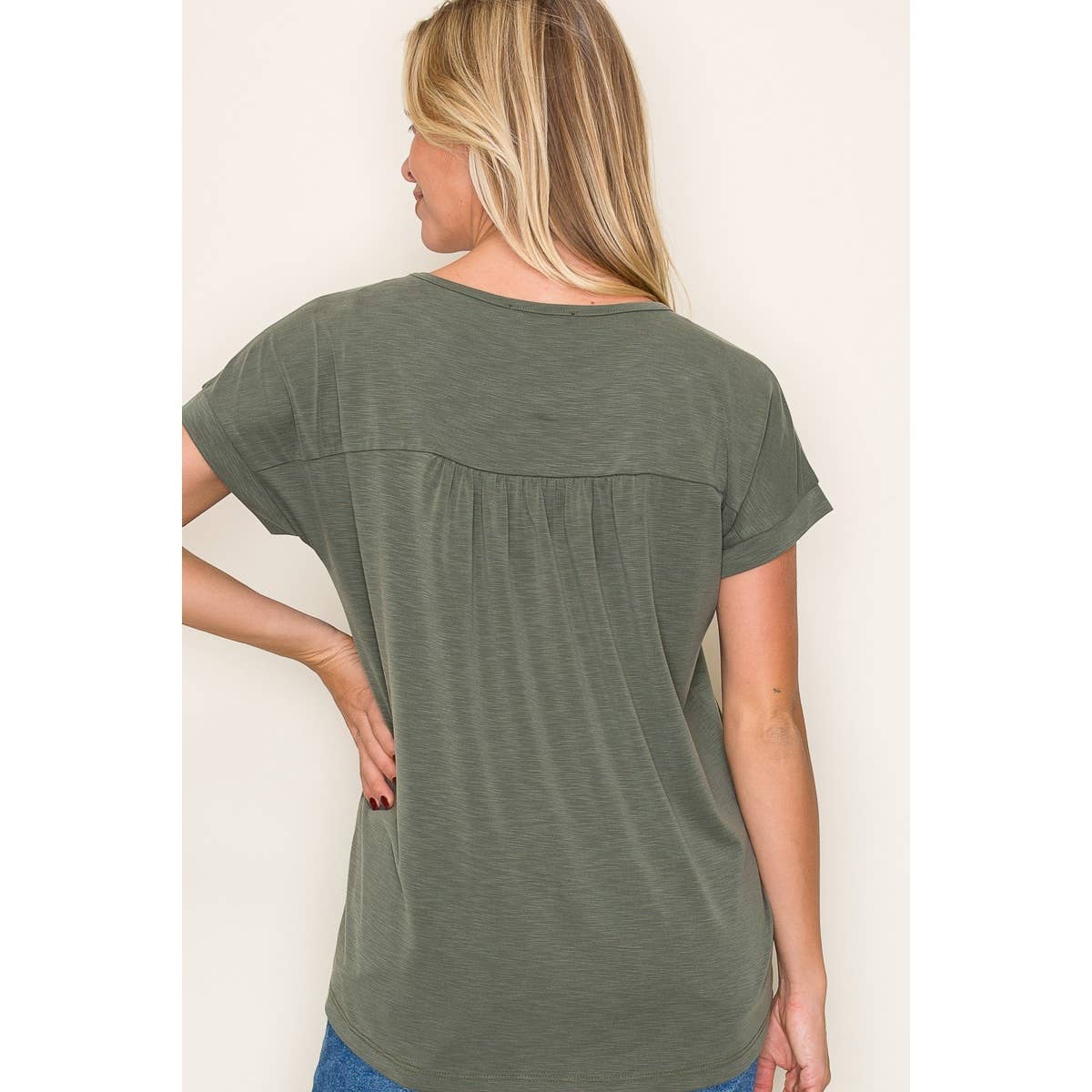 STACCATO GATHERED CHEST SLUBBED JERSEY TOP