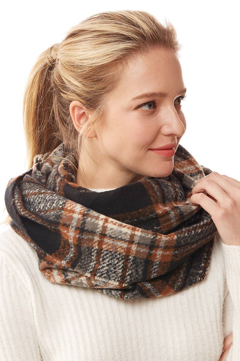 Women's Winter Plaid Patterned Infinity Scarf