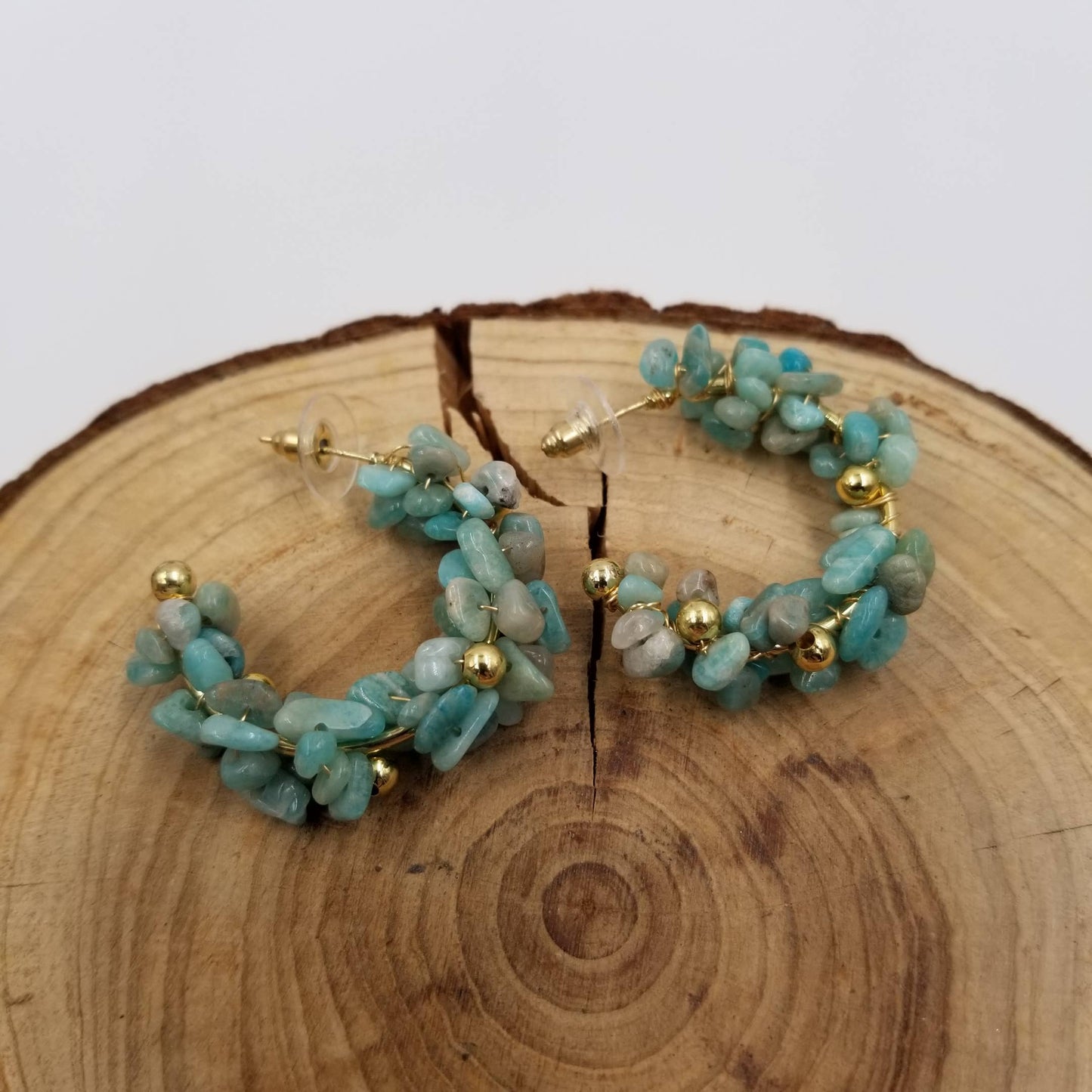 Handmade Natural Amazonite Evening Earrings