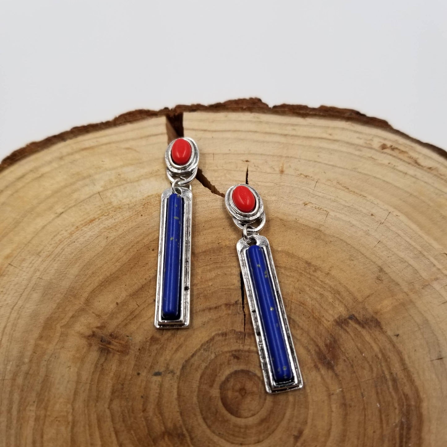Vintage Lapis Lazuli Red Stone Earrings