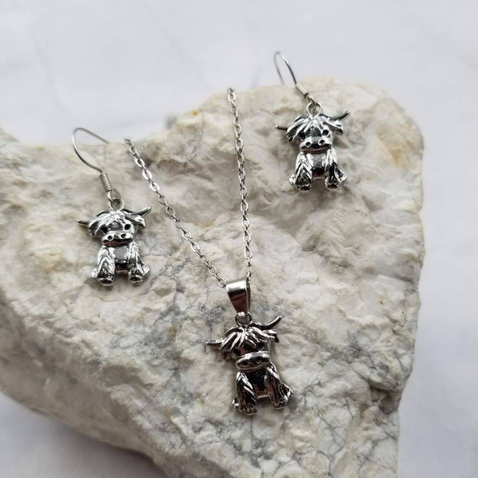 Highland Cow Necklace and Earrings Set