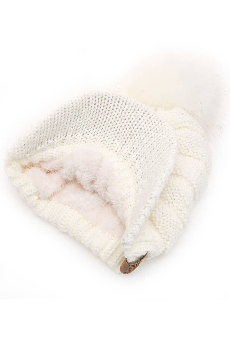 Women's Knit Visor Pom Beanie Hat with Lining