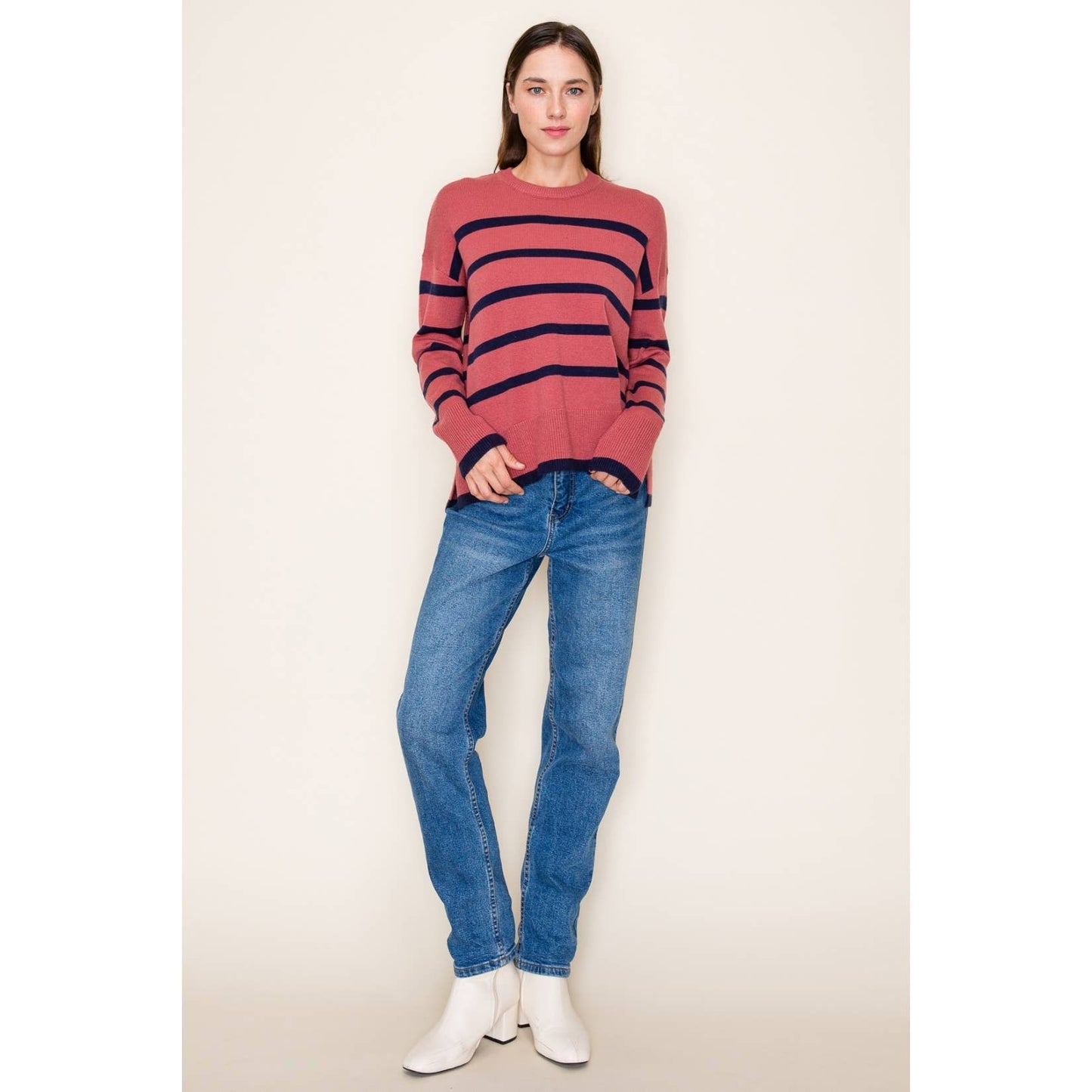 STACCATO STRIPED CREW NECK LONG SLEEVE SWEATER