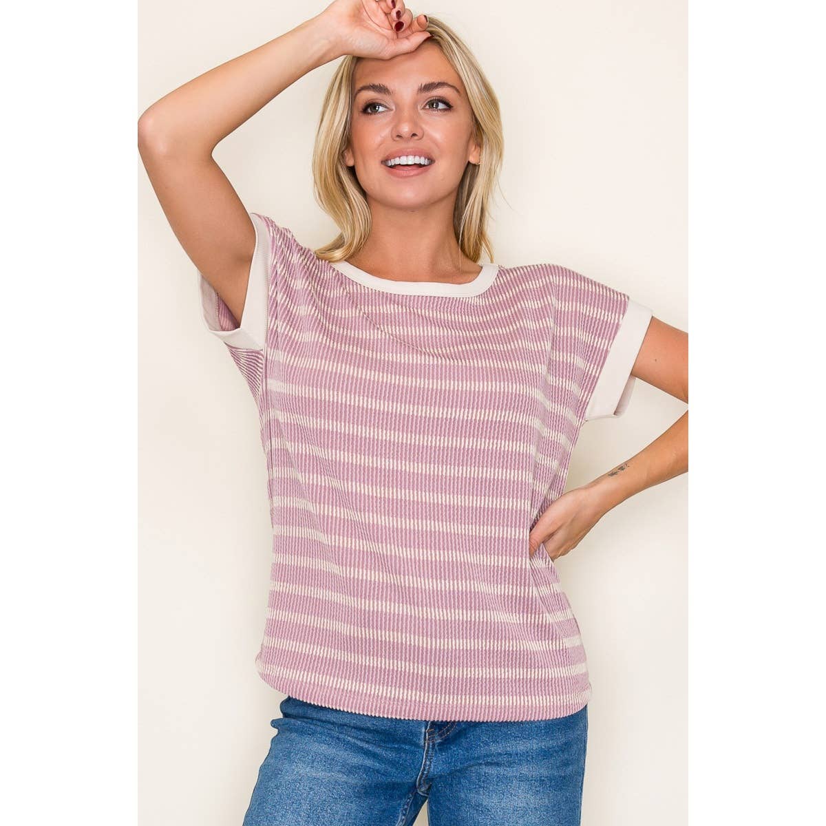Staccato COLOR TRIM BANDED STRIPE TOP