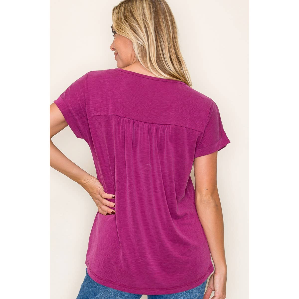 STACCATO GATHERED CHEST SLUBBED JERSEY TOP