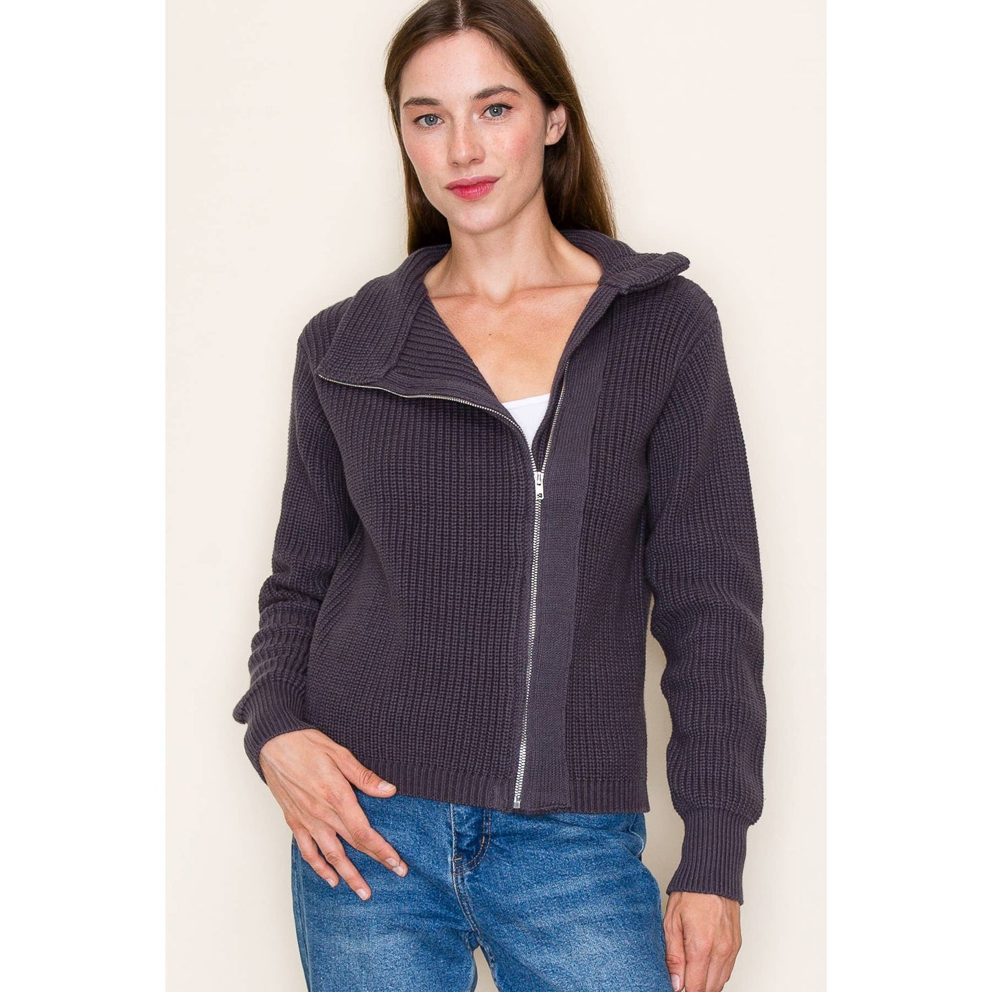STACCATO Mock Neck Asymmetrical Collar Cardigan Jacket