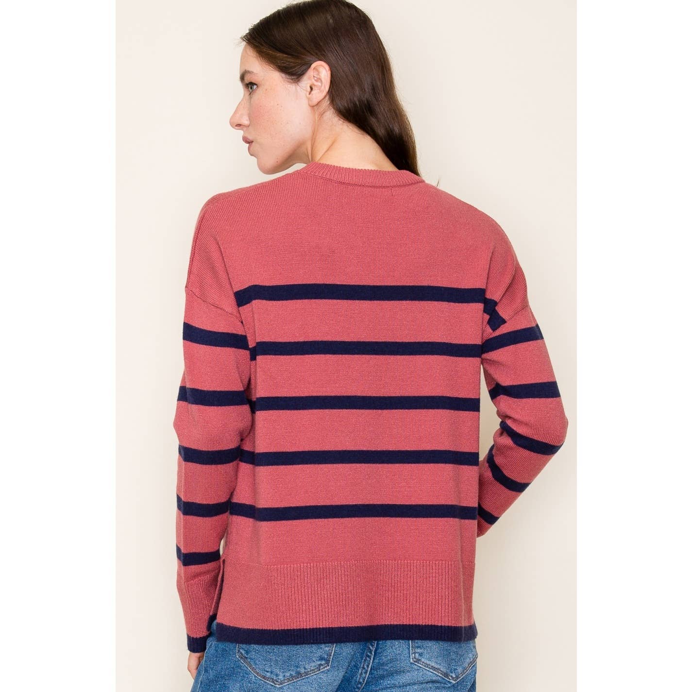 STACCATO STRIPED CREW NECK LONG SLEEVE SWEATER