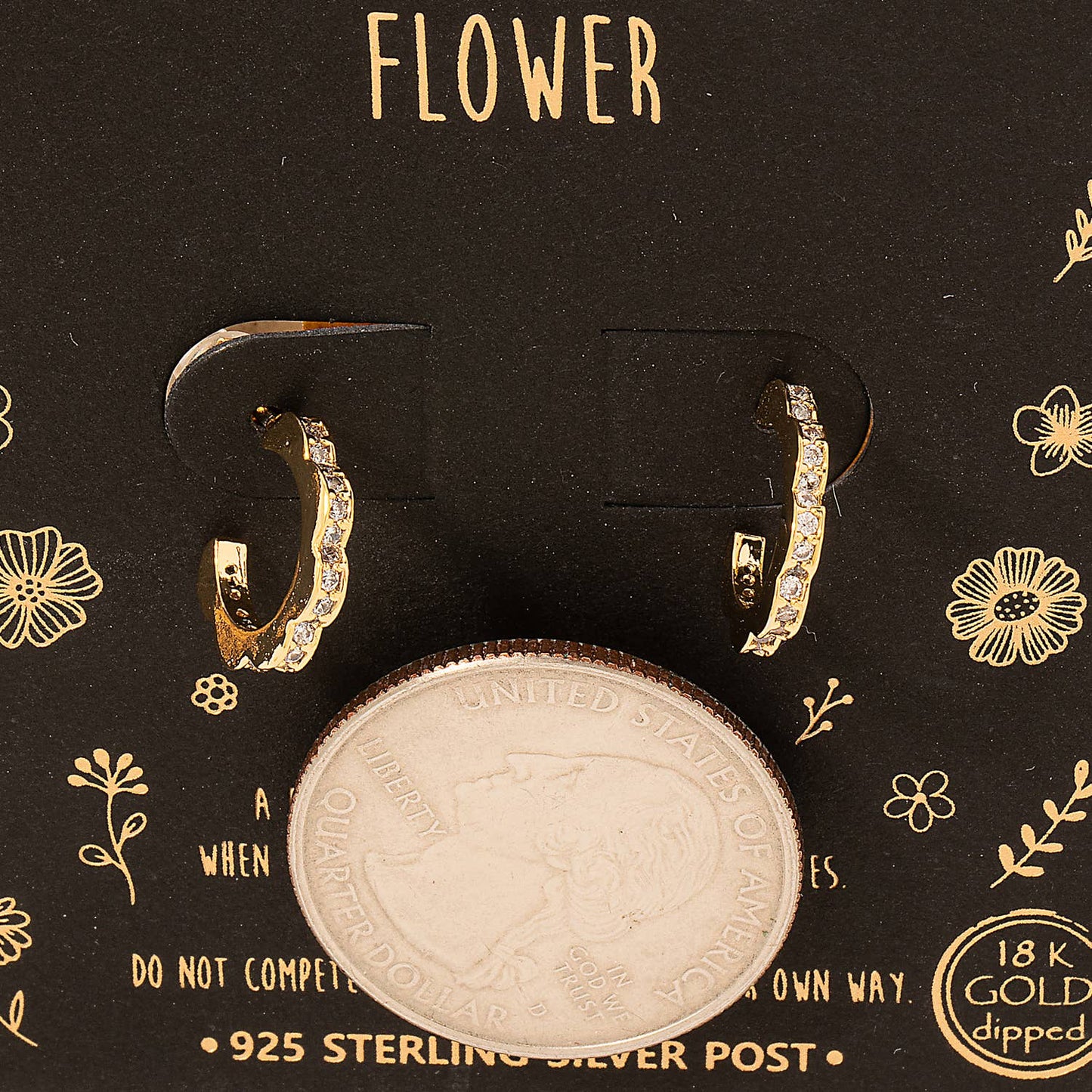 Gold Dipped Pave Flower Hoop Earrings