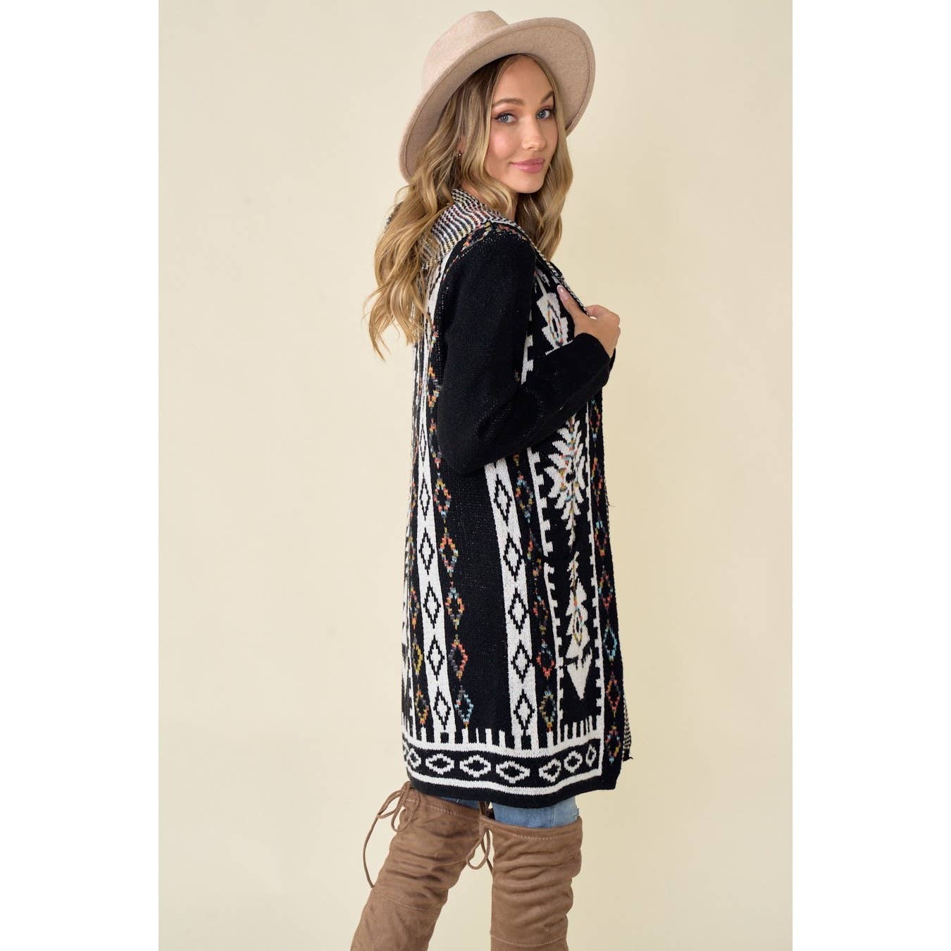 Aztec Rainbow Long Sleeve Hooded Sweater Cardigan