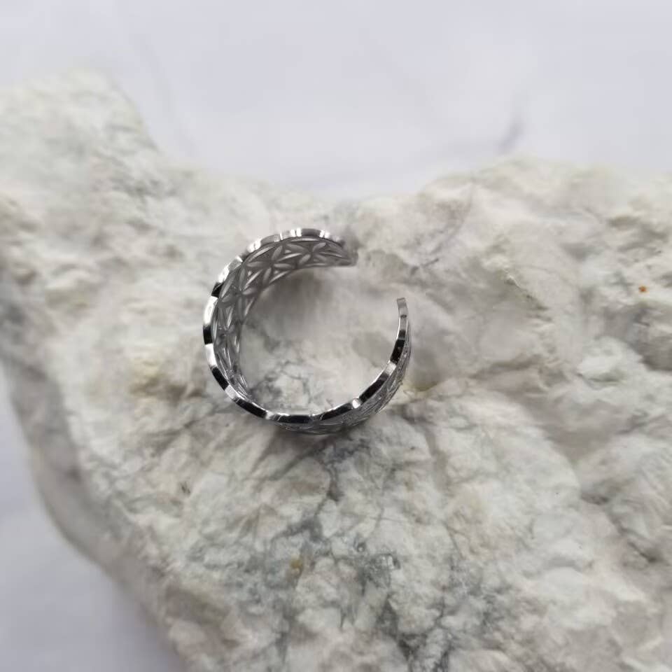 Adjustable Stainless Steel Flower Of Life Ring