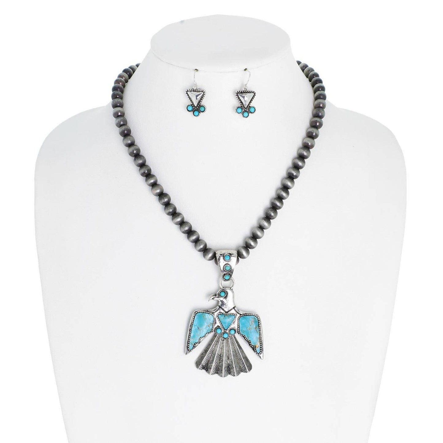 Sophia Collection Thunderbird Pendant Western Navajo Pearl Beaded Necklace Set