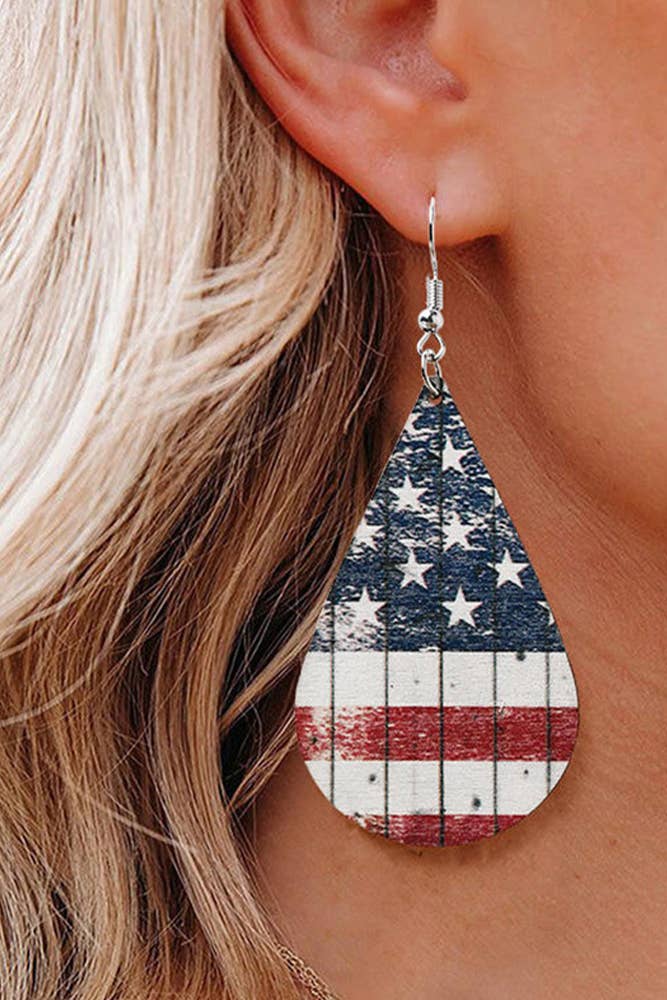 American Flag Print Leather Earrings
