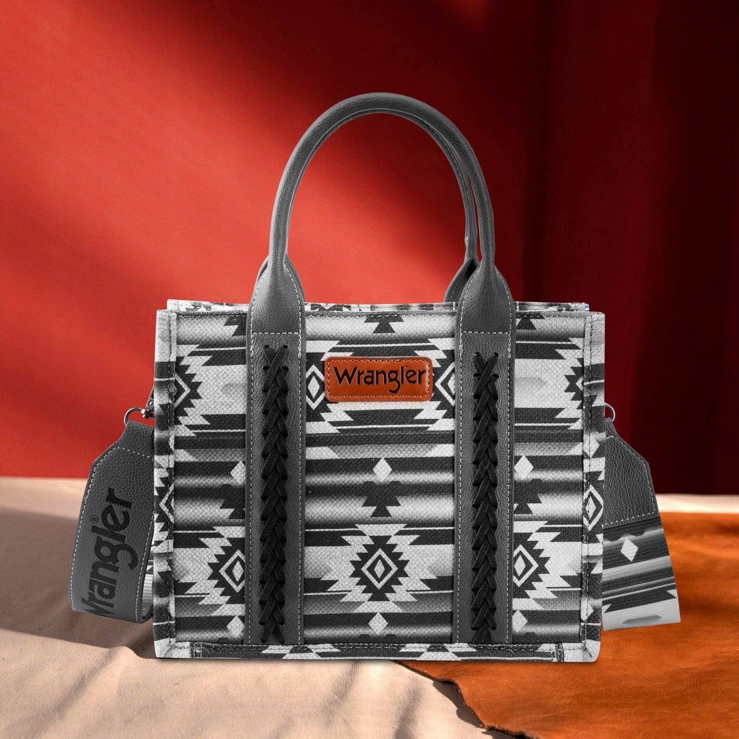 WG2203-8120S Wrangler Southwestern Print Small Canvas Tote/Crossbody -Black