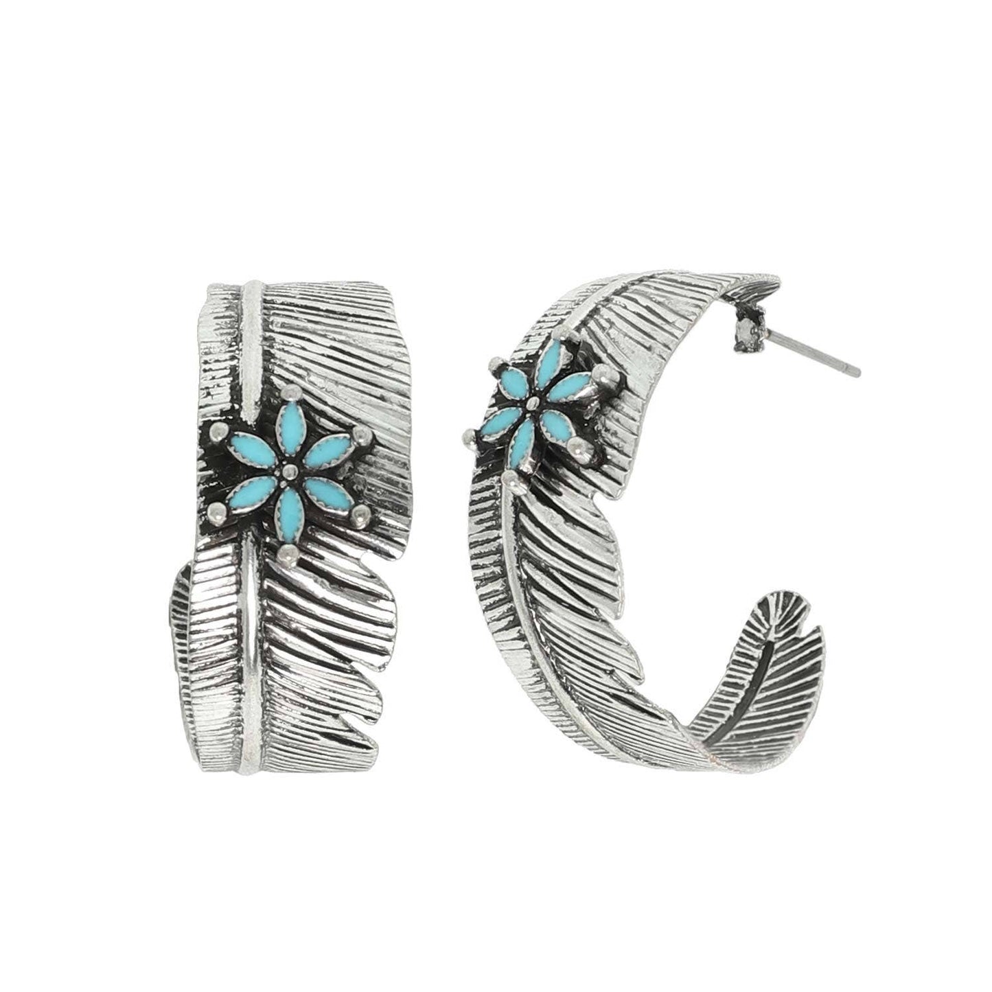 Sophia collection Western Floral Stone Feather Hoop Earrings