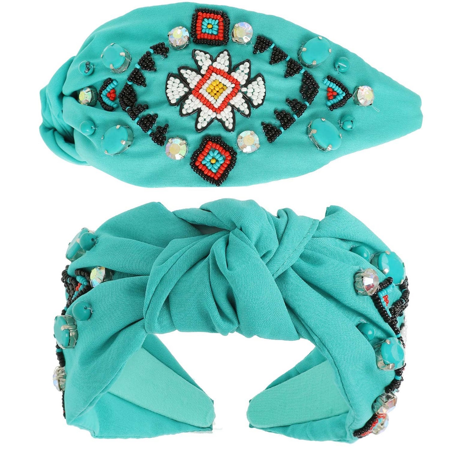 Western Aztec Design Top Knotted Beaded Headband