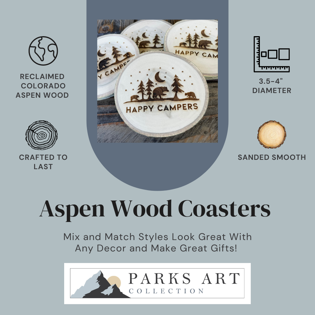 Bison Coaster, Aspen Wood, Laser Engraved, Buffalo Art