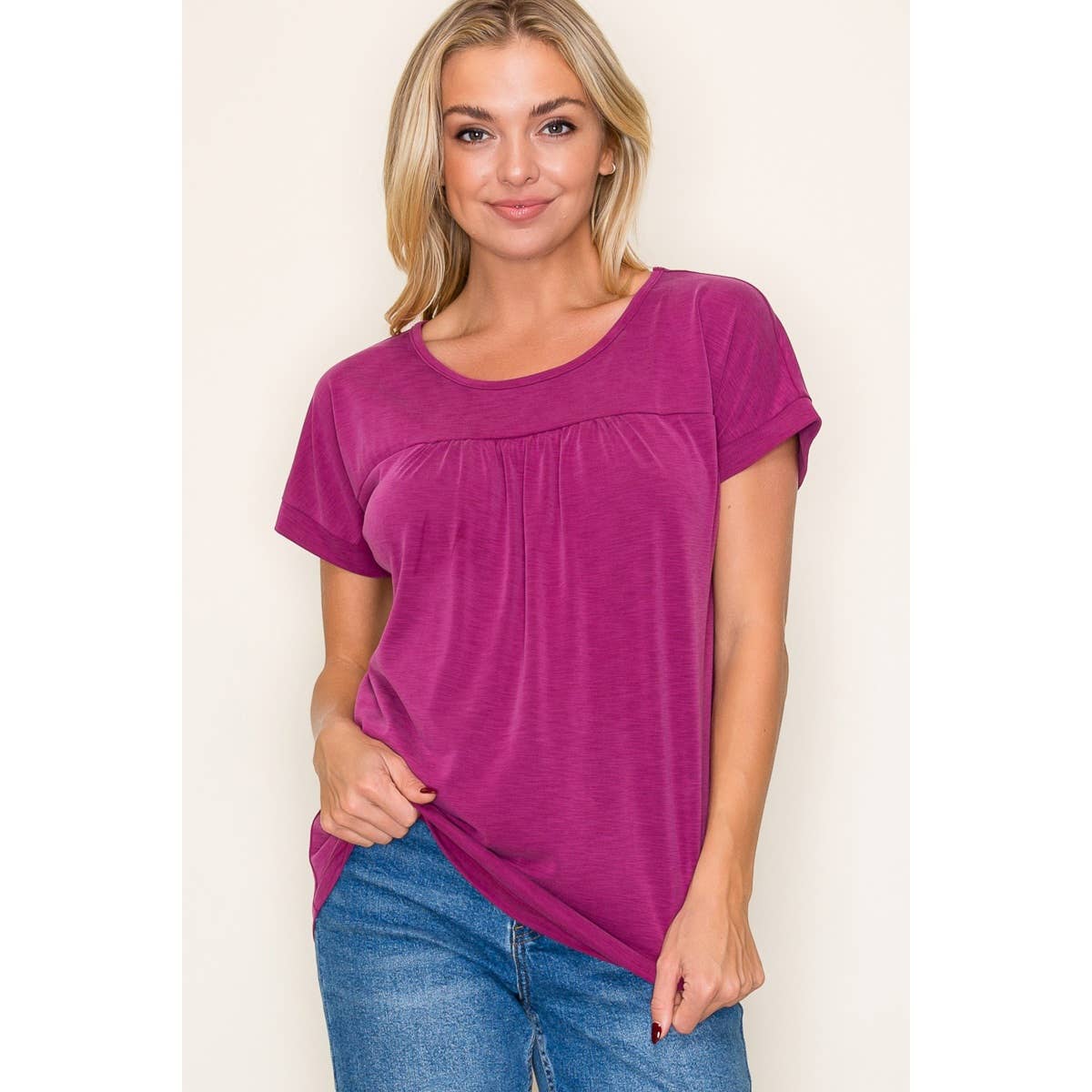 STACCATO GATHERED CHEST SLUBBED JERSEY TOP