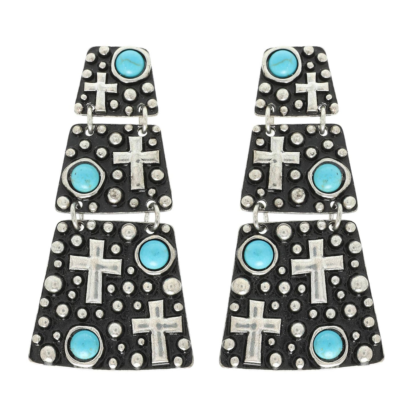 Sophia Collection Western Turquoise Trapezoid Cross Earrings