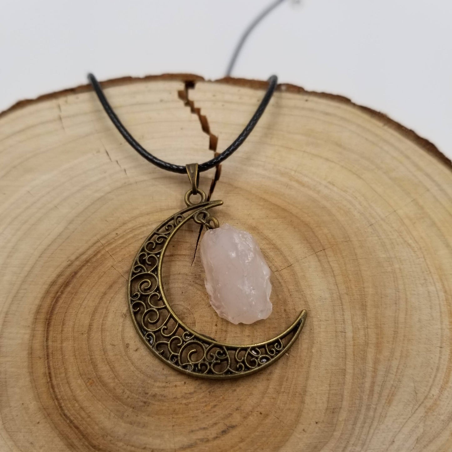 Bronze Natural Crystal Moon Pendant Necklace