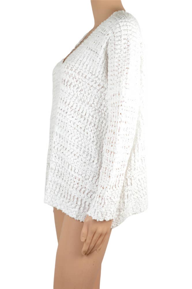 White V Neck Sexy Pullover Sweater