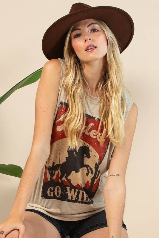 RUTH RODEO GO WILD GRAPHIC SLEEVELESS TOP