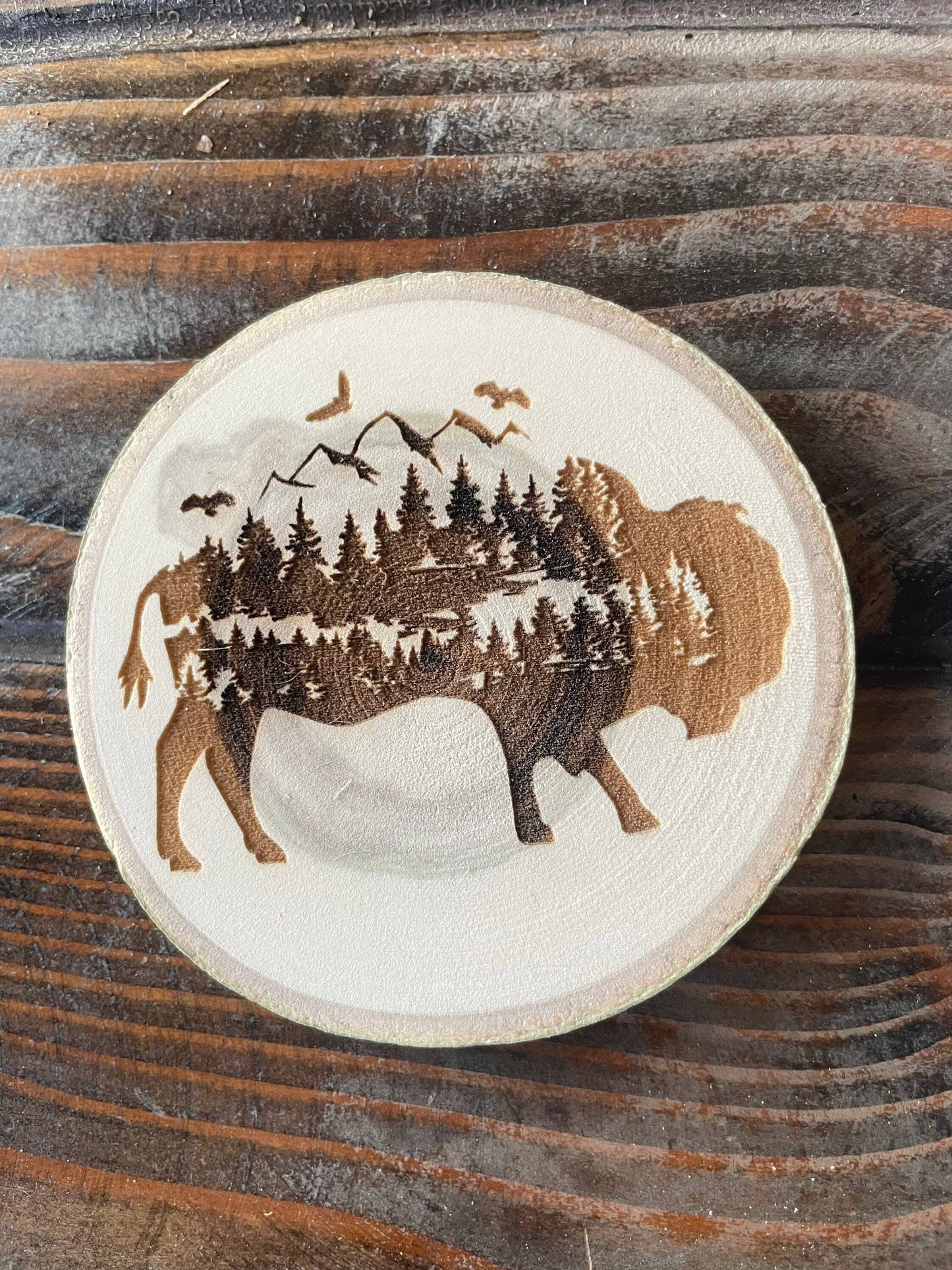 Bison Coaster, Aspen Wood, Laser Engraved, Buffalo Art
