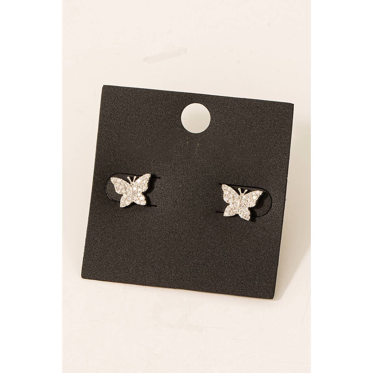 Gold Dipped Cz Pave Butterfly Stud Earrings