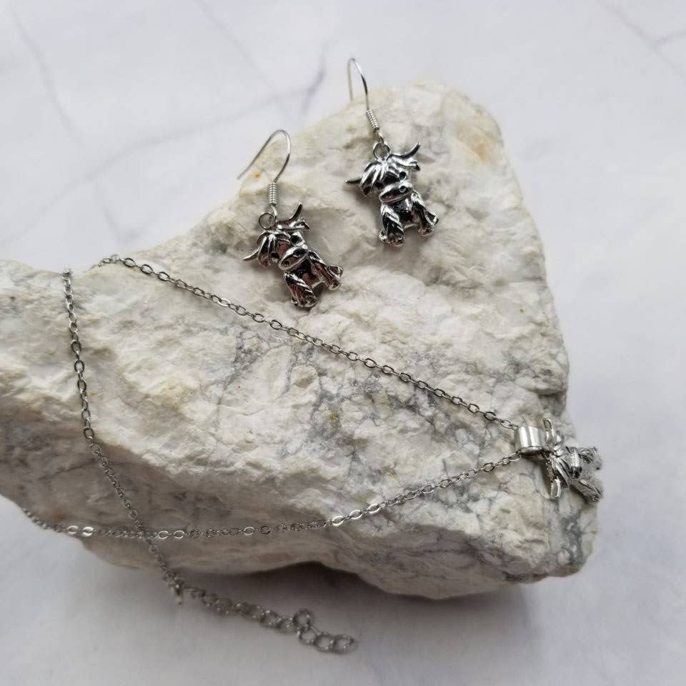 Highland Cow Necklace and Earrings Set