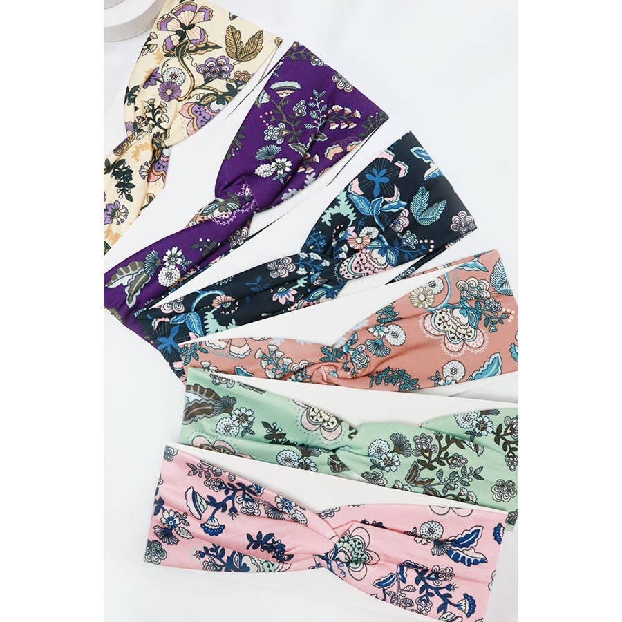 Vintage Flower Print Stretch Headband