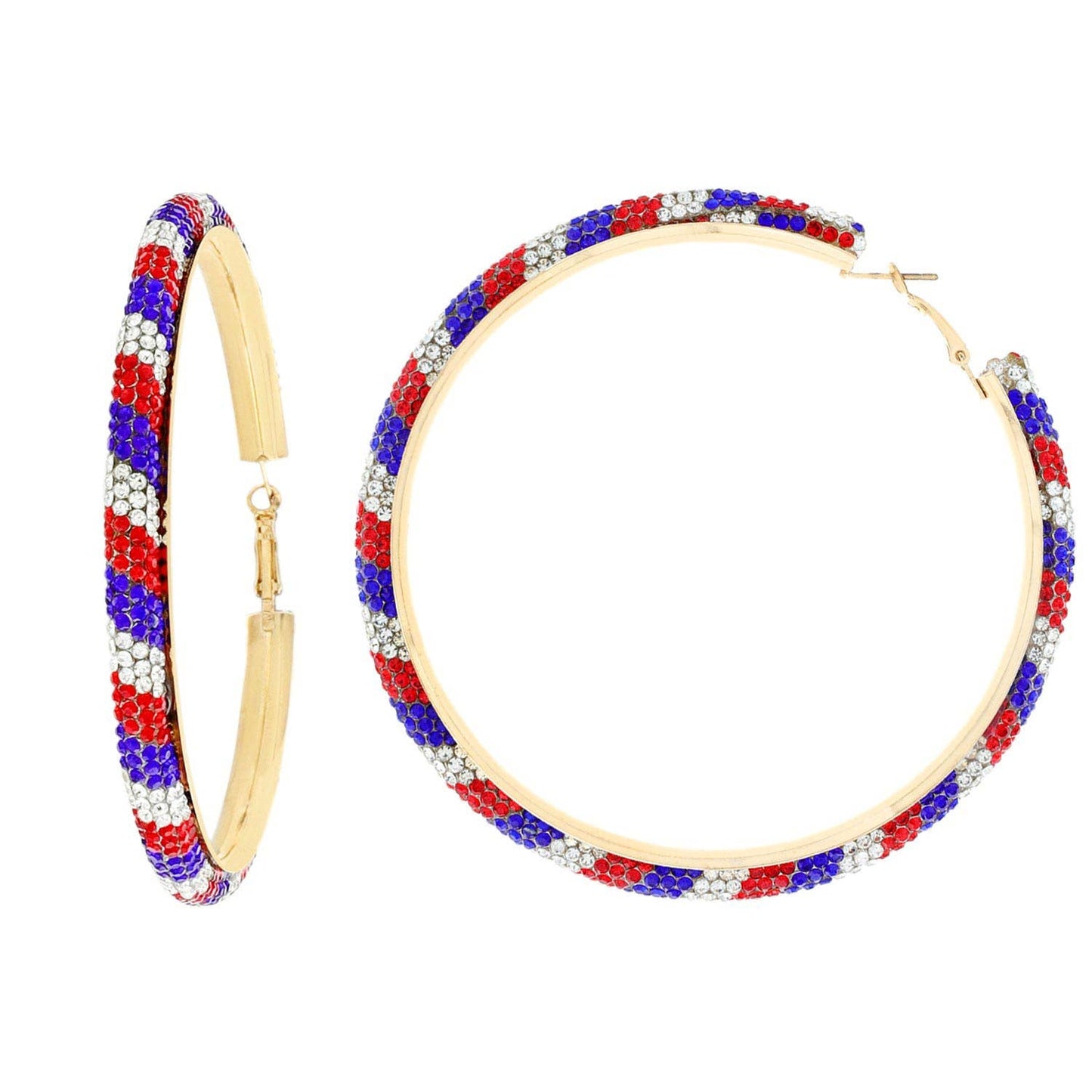 Sophia collection Patriotic Rhinestone Embellished 8CM Hoop Earrings