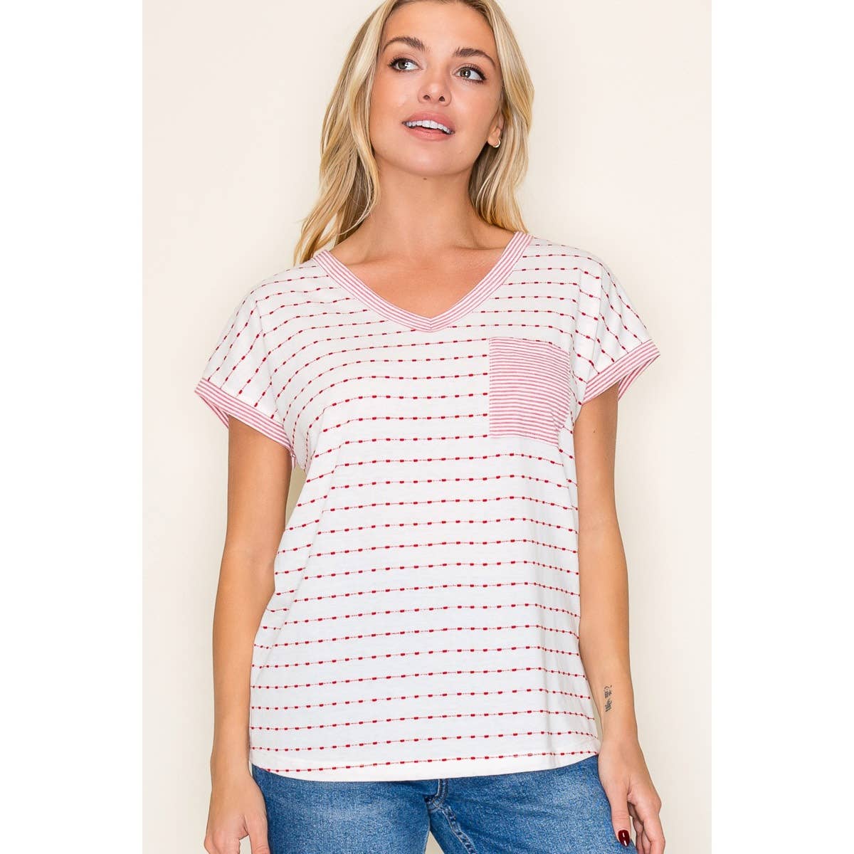 Staccato V NECK DOTTED STRIPED TOP