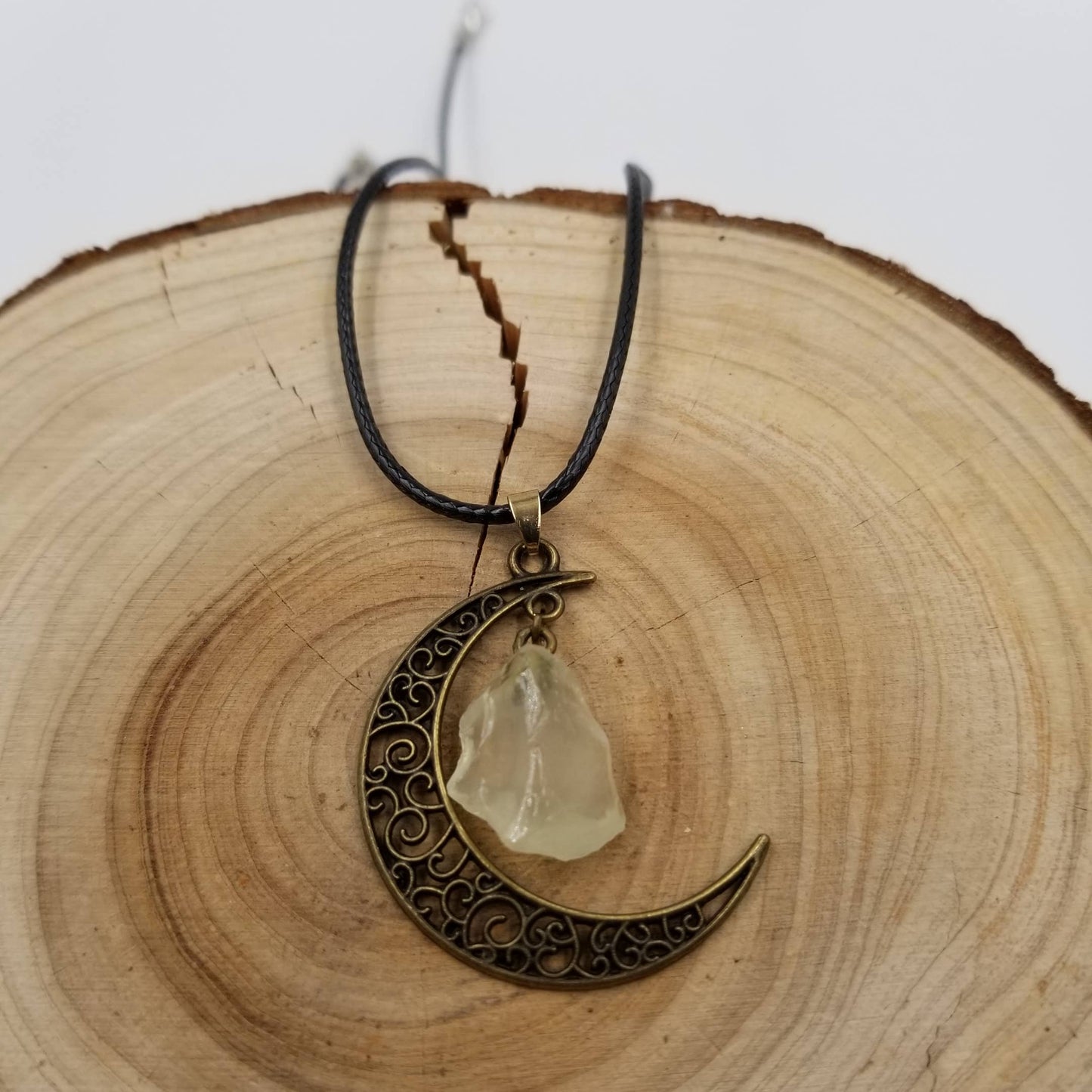 Bronze Natural Crystal Moon Pendant Necklace